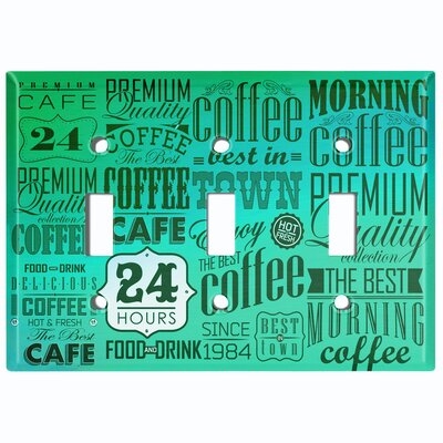 Metal Light Switch Plate Outlet Cover (Coffee Diner Sign Teal White - Triple Toggle) - Image 0