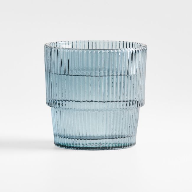 Atwell 11-Oz. Blue Stackable Ribbed Double Old-Fashioned Glass - Image 0