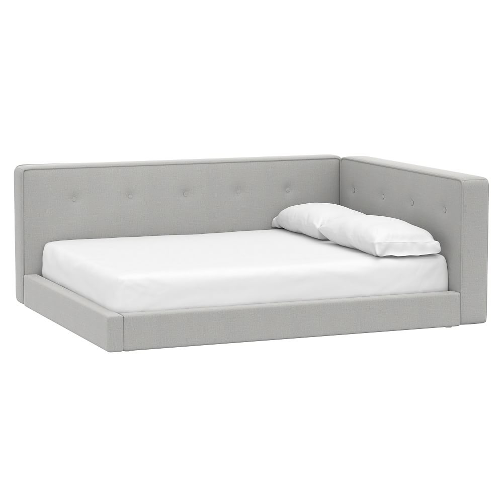 Cushy Corner Platform Upholstered Bed, Queen, Chenille Washed Light Gray - Image 0