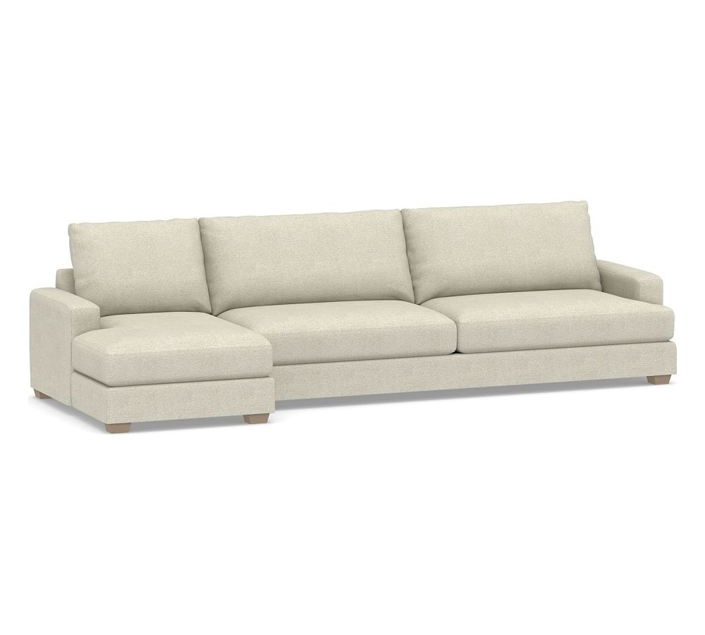 Canyon Square Arm Upholstered Right Arm Sofa with Chaise SCT, Down Blend Wrapped Cushions, Performance Heathered Basketweave Alabaster White - Image 0