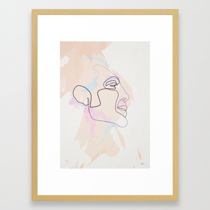 One Line Javier Bardem Framed Art Print by Quibe - Conservation Natural - MEDIUM (Gallery)-20x26 - Image 0