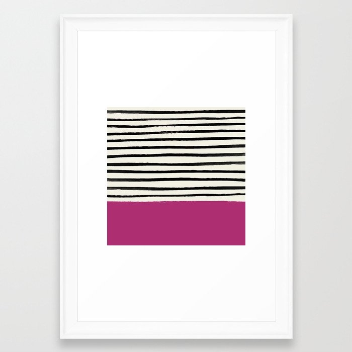 Raspberry X Stripes Framed Art Print by Leah Flores - Scoop White - Small 13" x 19"-15x21 - Image 0