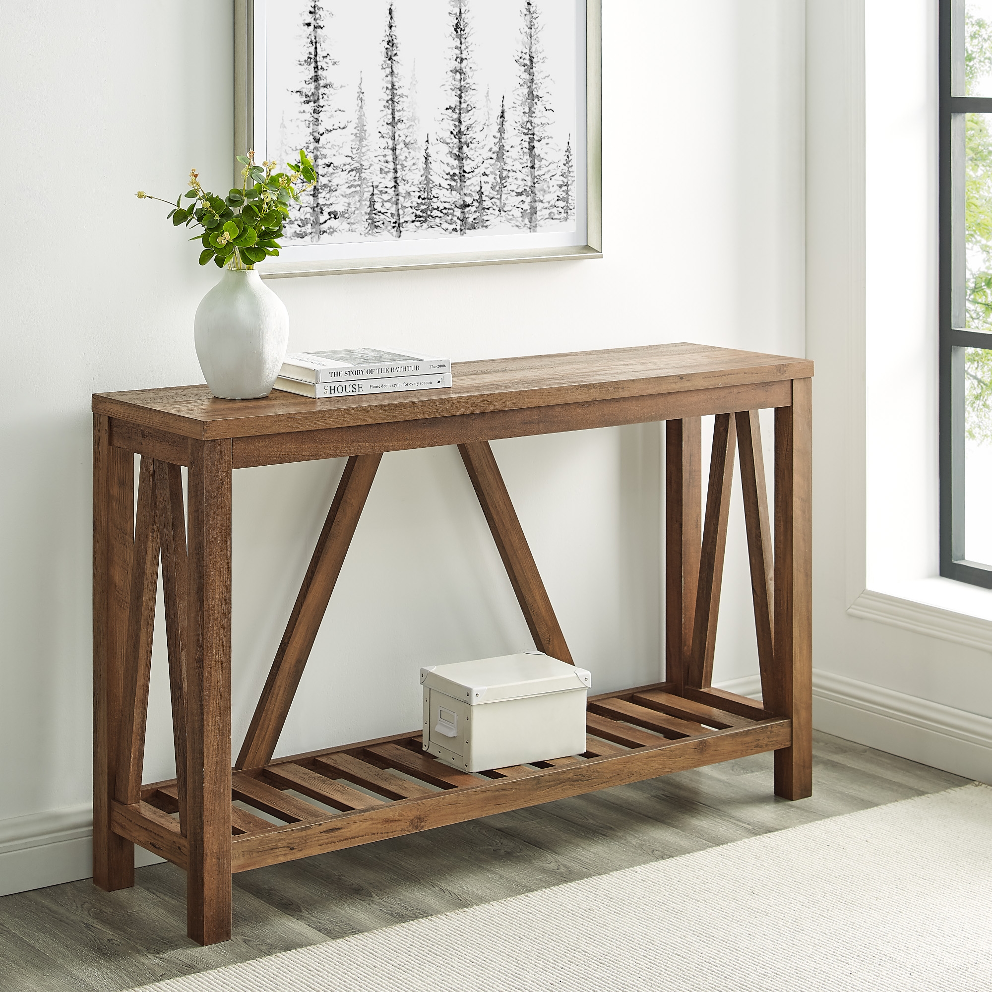 52" Rustic A Frame Entry Table - Rustic Oak - Image 4