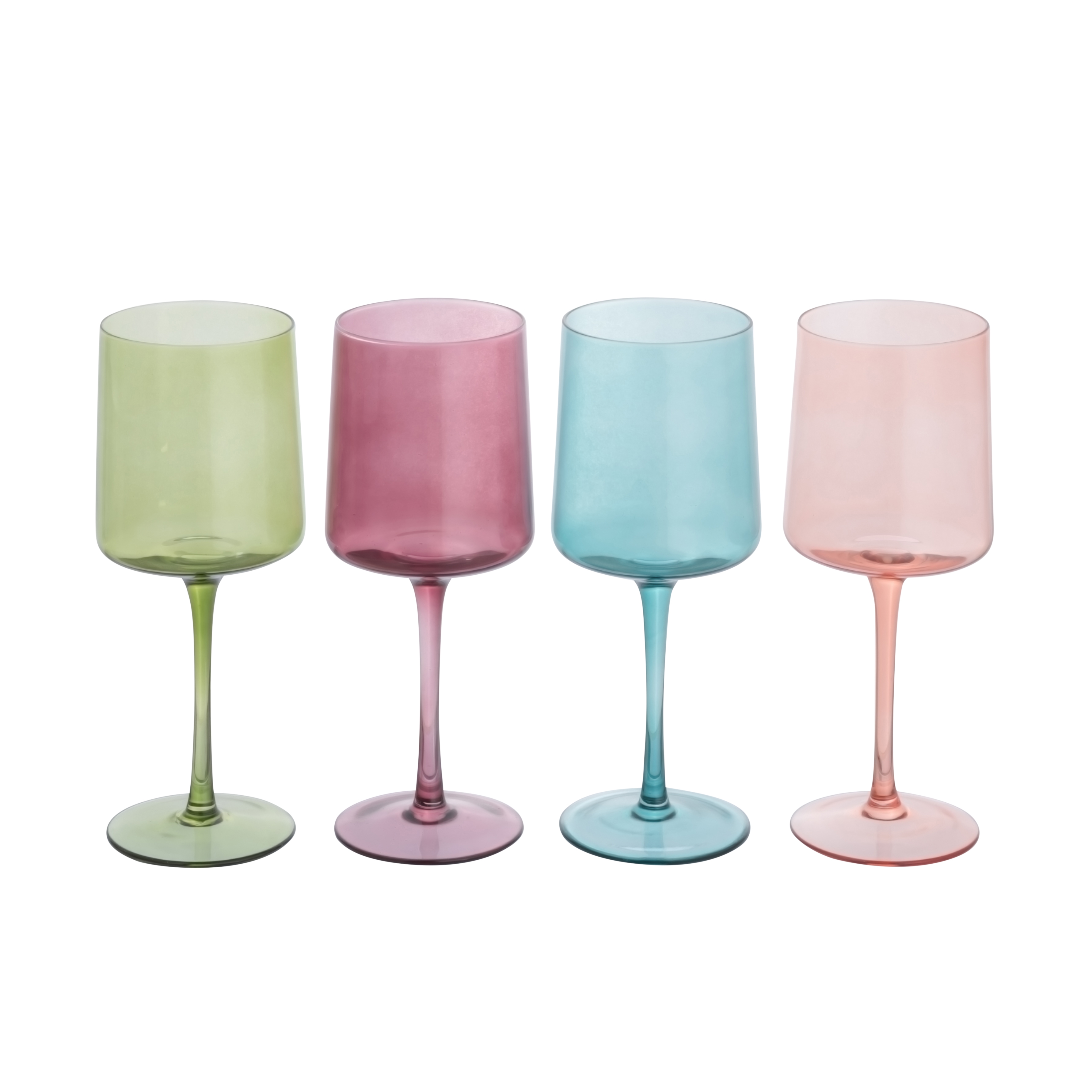 Hand Blown Stemmed Wine Glasses, 14 Ounces, 4 Assorted Colors - Image 0