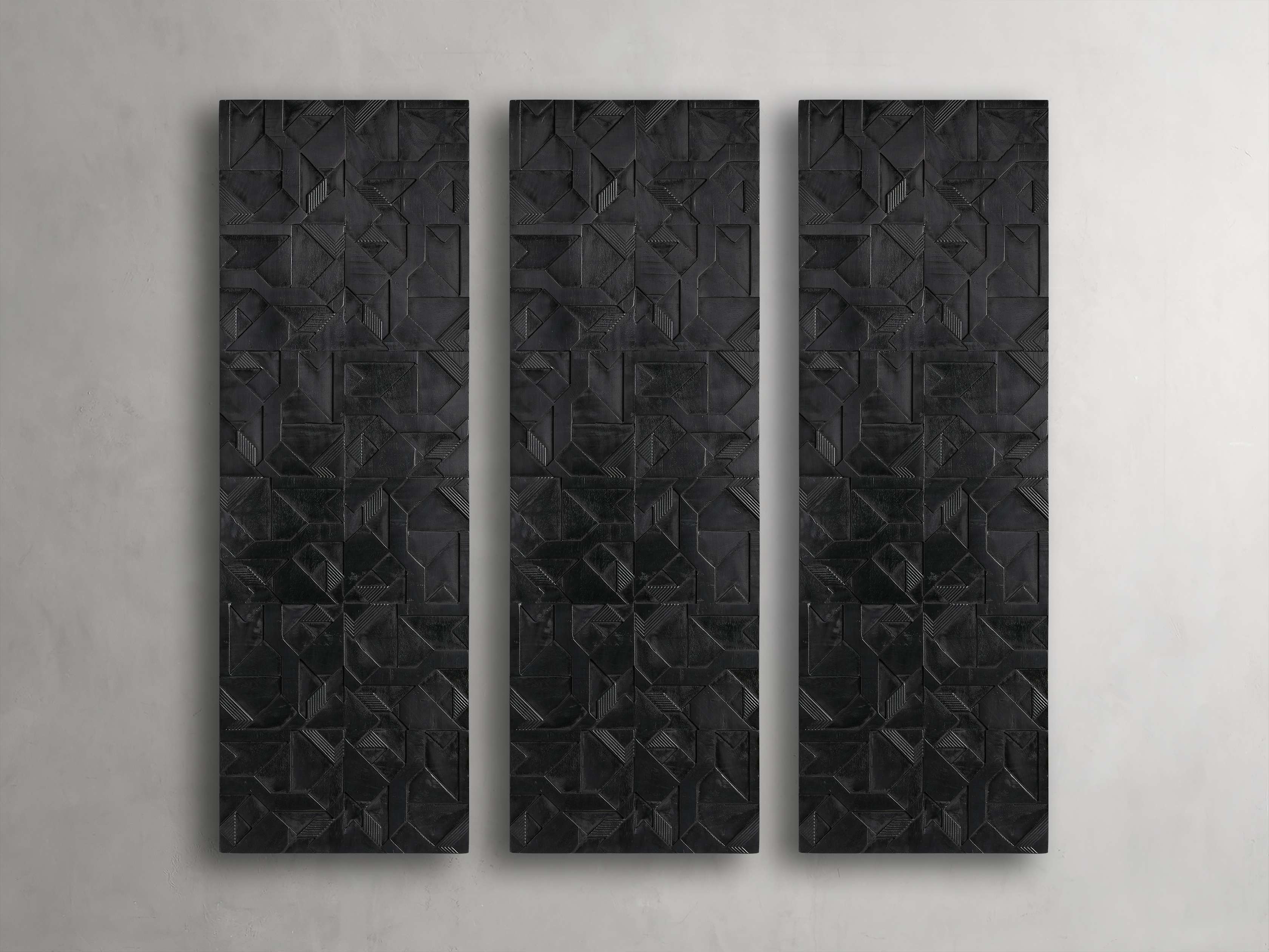 Omala Wall Panel (Set Of 3) in Wood Black - Image 0