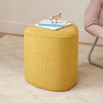 Pebble Ottoman Large, Poly, Yarn Dyed Linen Weave, Sand, Concealed Supports - Image 1