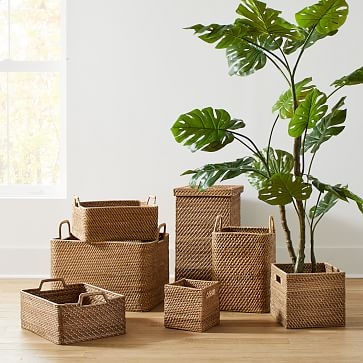 Modern Weave Tall Handle Basket, Natural - Image 1