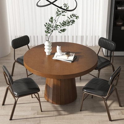 Tailings Oval 55.1'' L x 39.4'' W Japandi Extendable Wood Dining Table Whitewash Seats 4-6 People - Image 0