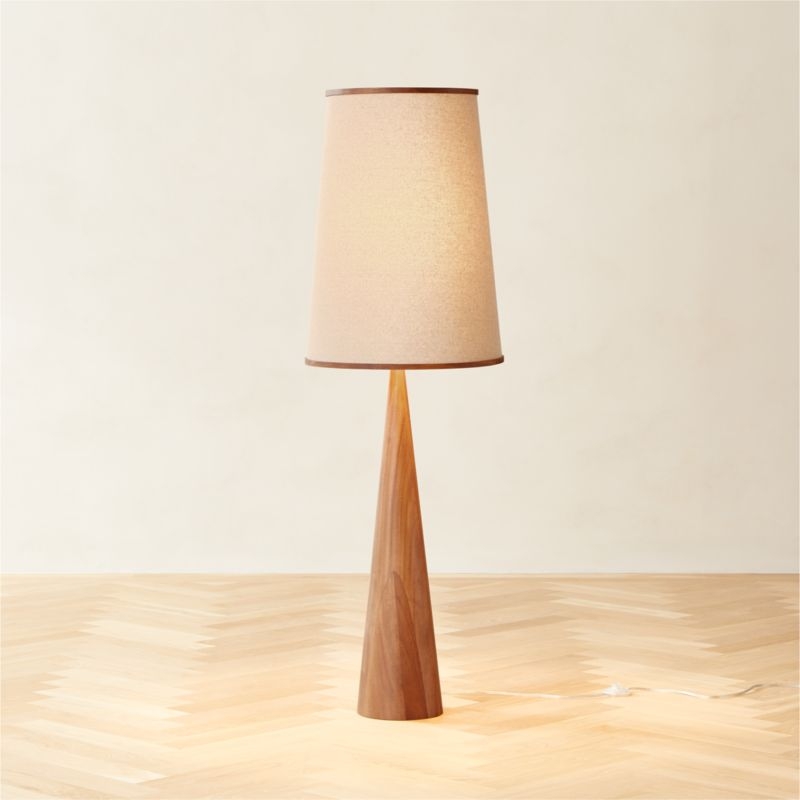 Bruna Walnut Wood and Linen Floor Lamp - Image 1