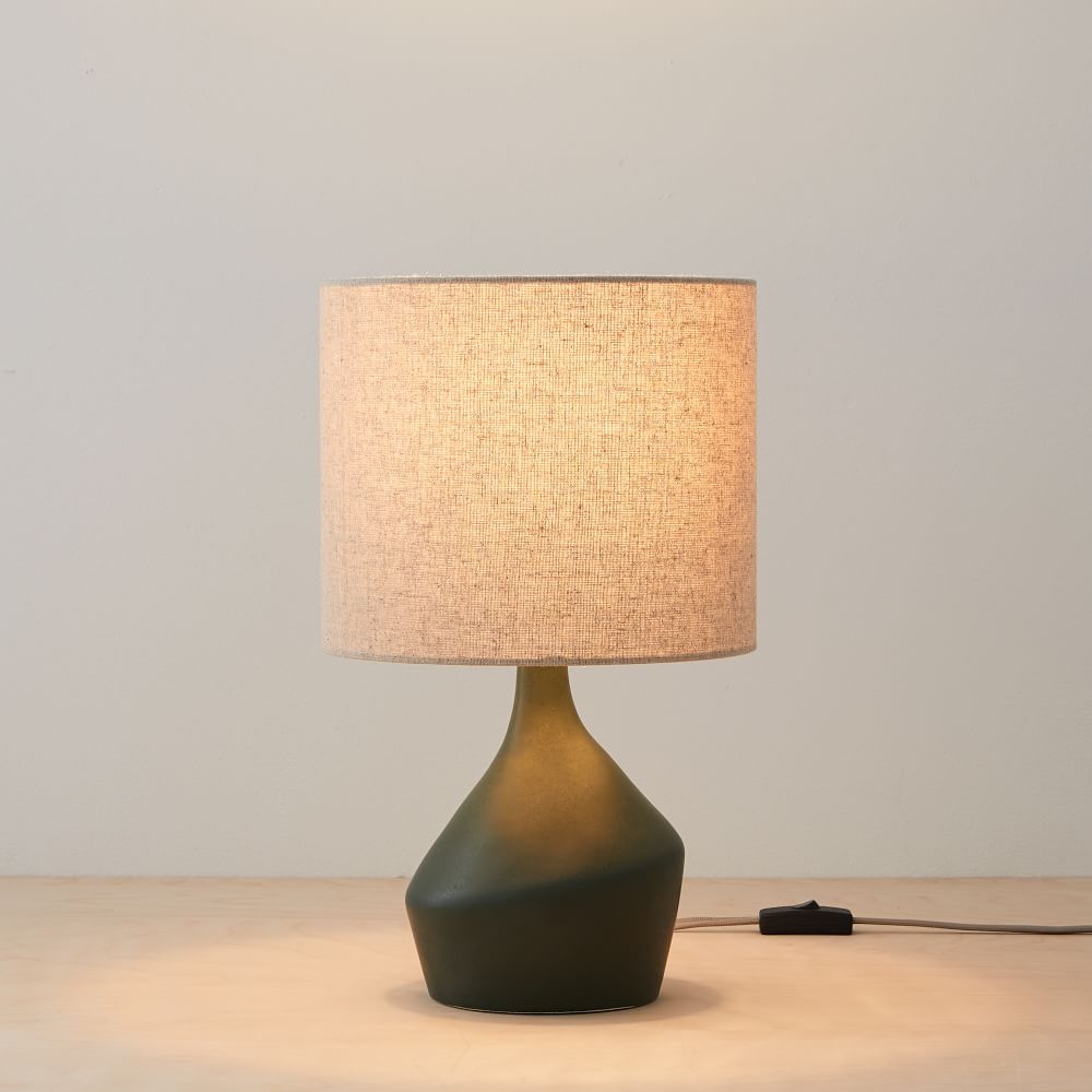 Asymmetric Ceramic Table Lamp Green Natural Linen (17") - Image 1