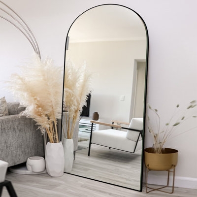 Leeron Oversized Arch Solid Wood Floor Mirror with Stand - Image 0