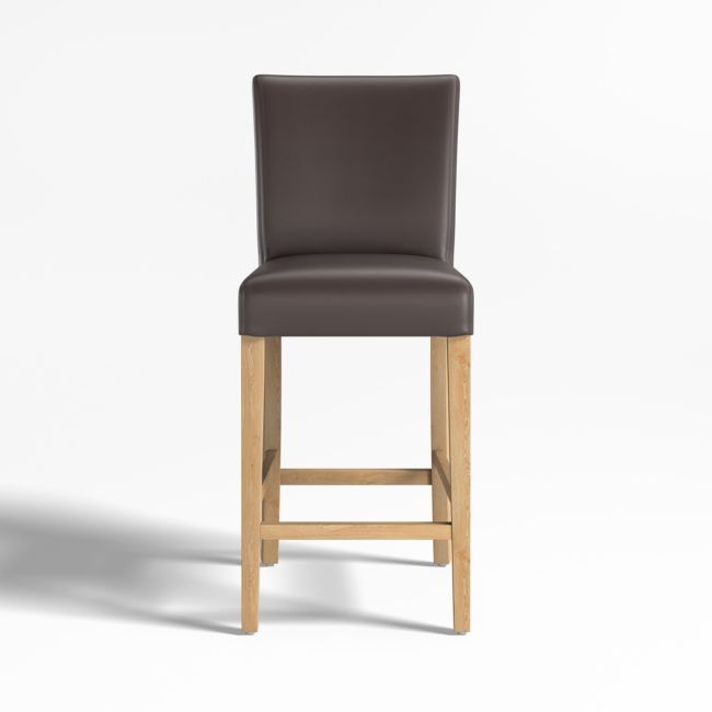 Lowe Smoke Grey Leather Counter Stool with Natural Wood Legs - Image 0