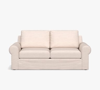 Big Sur Roll Arm Slipcovered Grand Sofa 106" with Bench Cushion, Down Blend Wrapped Cushions, Performance Heathered Tweed Graphite - Image 1