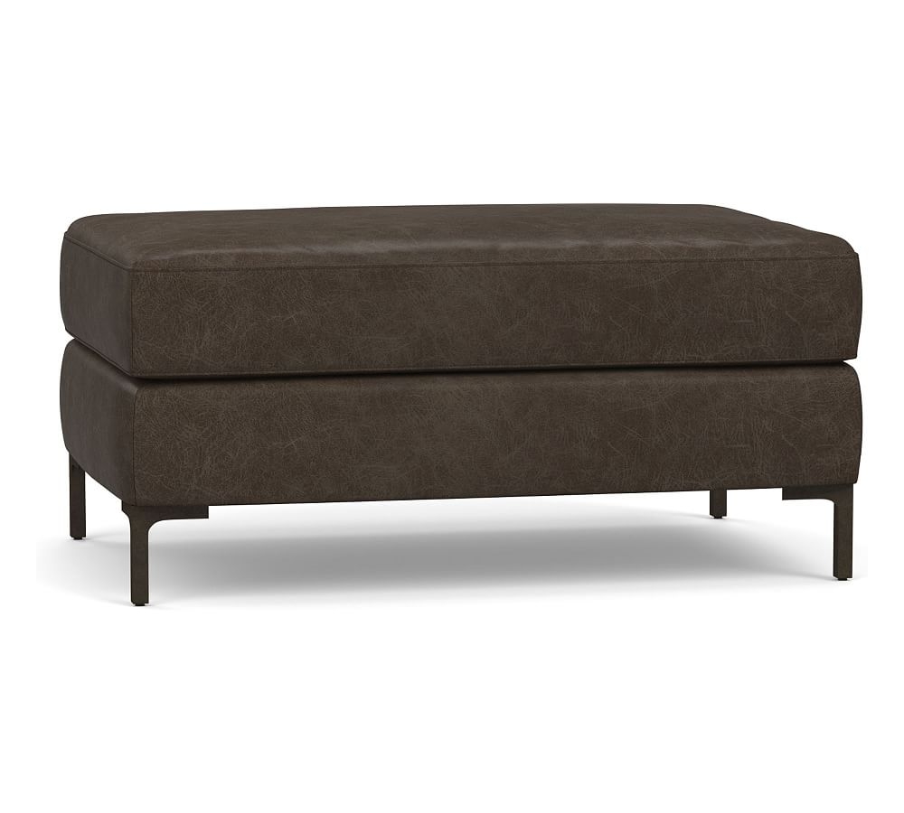 Jake Leather Ottoman with Bronze Legs, Polyester Wrapped Cushions, Statesville Wolf Gray - Image 0