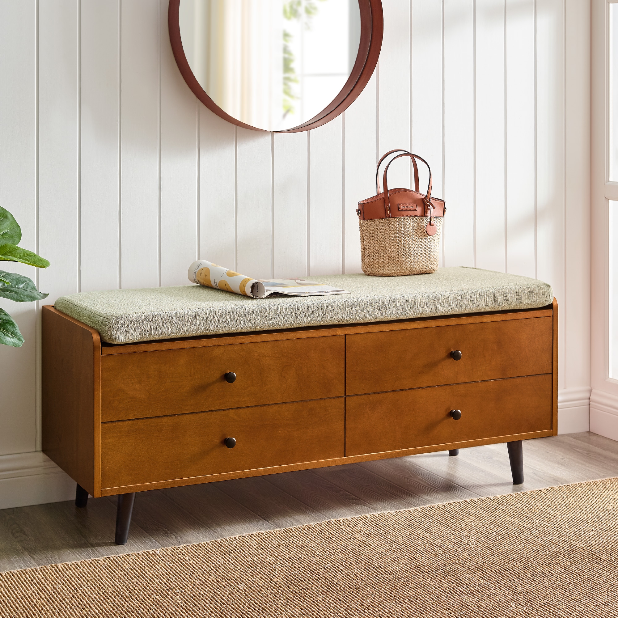 46" Mid Century Storage Bench with Cushion - Acorn/Tan - Image 4