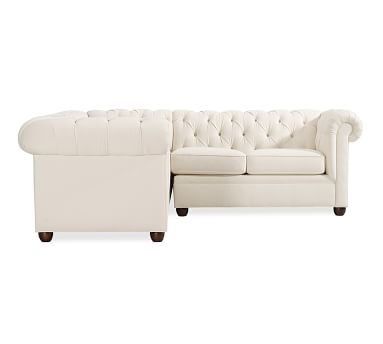 Chesterfield Roll Arm Upholstered 3-Piece L-Shaped Corner Sectional, Polyester Wrapped Cushions, Performance Heathered Basketweave Platinum - Image 1