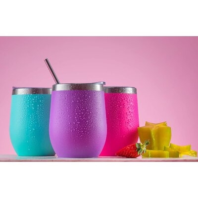 12 Oz Vacuum Insulated Stainless Steel Wine Tumblers with Straw - Image 0