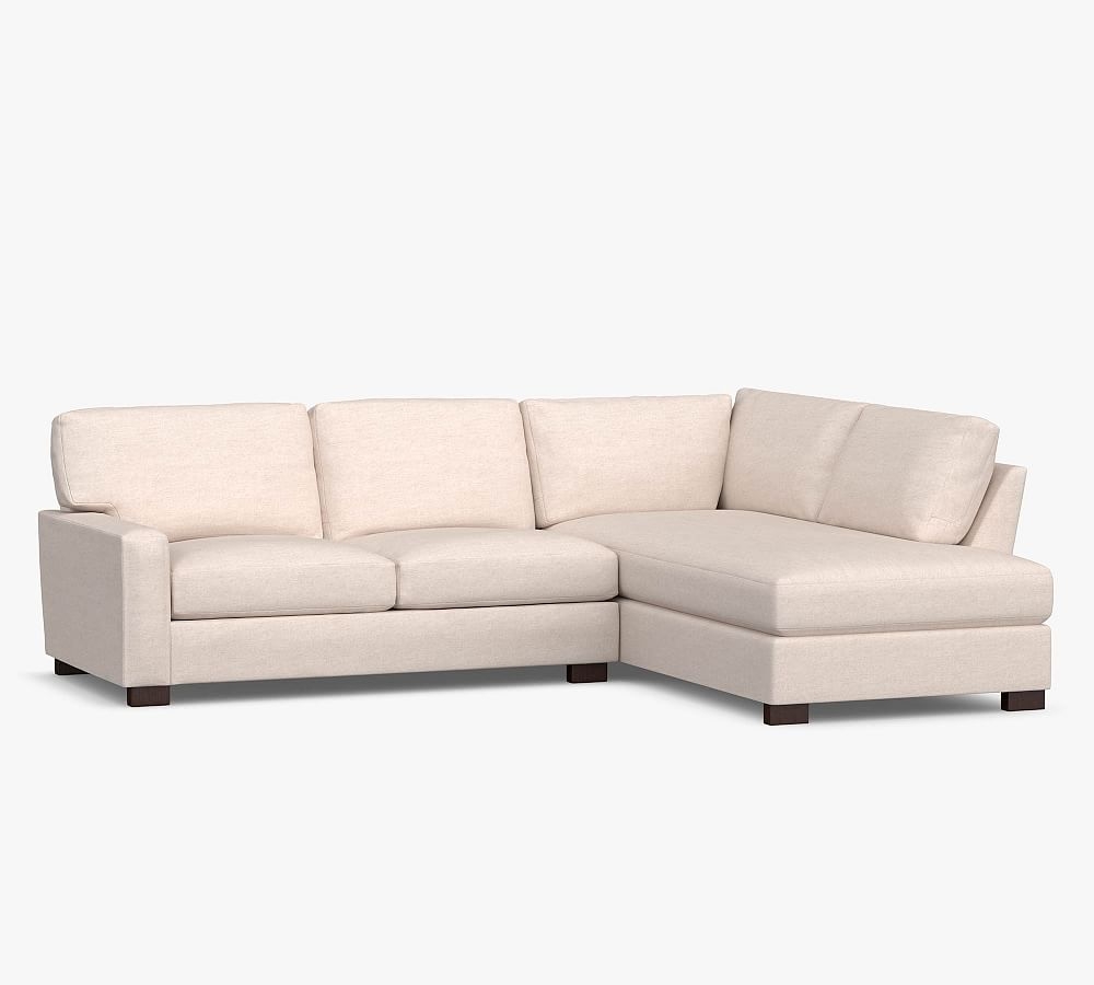 Turner Square Arm Upholstered Left Sofa Return Bumper Sectional, Down Blend Wrapped Cushions, Performance Heathered Tweed Ivory - Image 0
