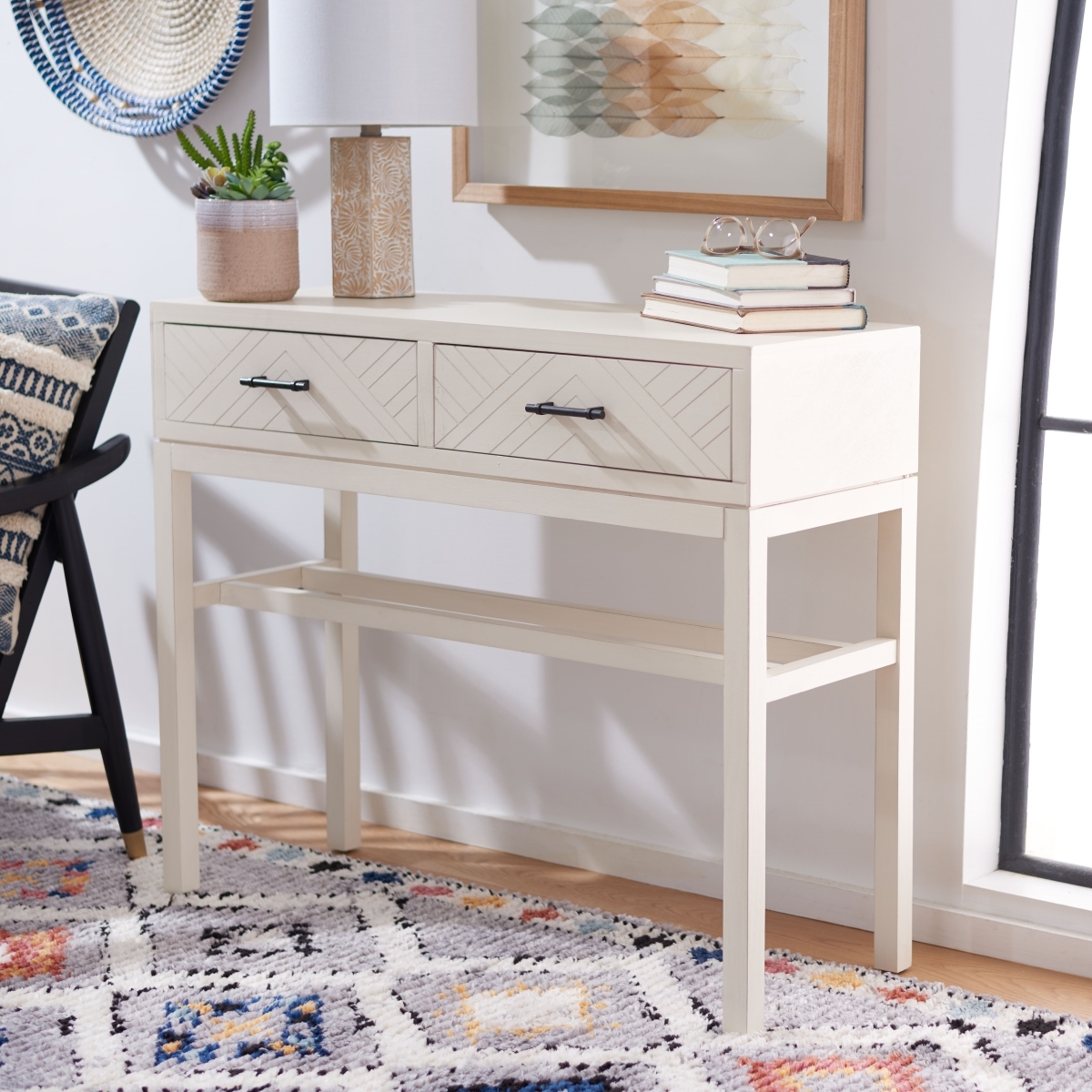 Ajana 2 Drawer Console Table - Distressed White - Safavieh - Image 1