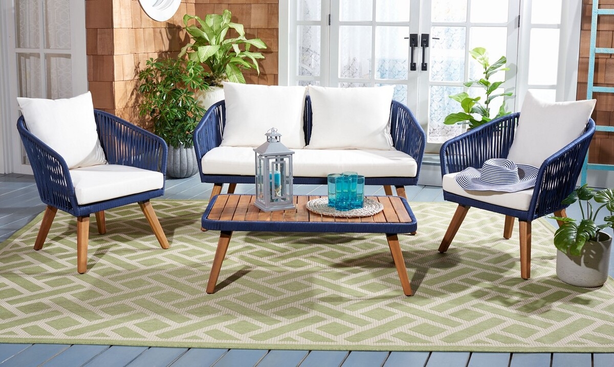 Ransin 4 Pc Living Set - Navy/Beige - Safavieh - Image 1