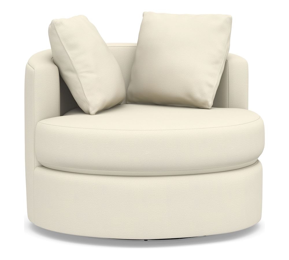 Balboa Upholstered Swivel Armchair, Polyester Wrapped Cushions, Park Weave Ivory - Image 0