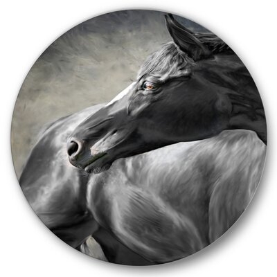 Portrait Of A Black Horse - Farmhouse Metal Circle Wall Art - Image 0