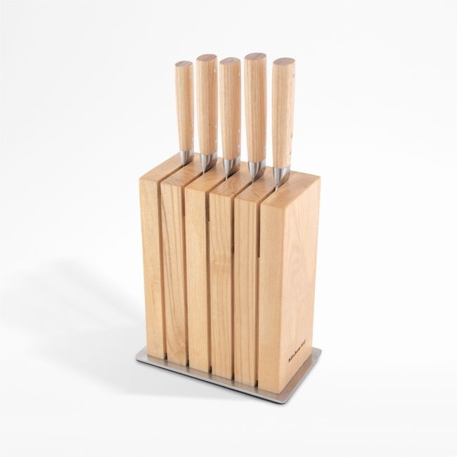 KitchenAid Premier 6-Piece Ash Wood Knife Block Set - Image 0