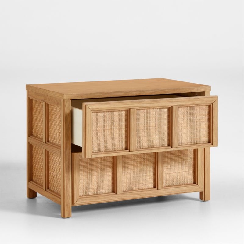 Campagna 29.3" Rattan and Natural Oak Wood Nightstand - Image 3