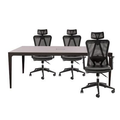 Conference Meeting Table With Office Chairs For 6 Persons (light Oak) - Image 0
