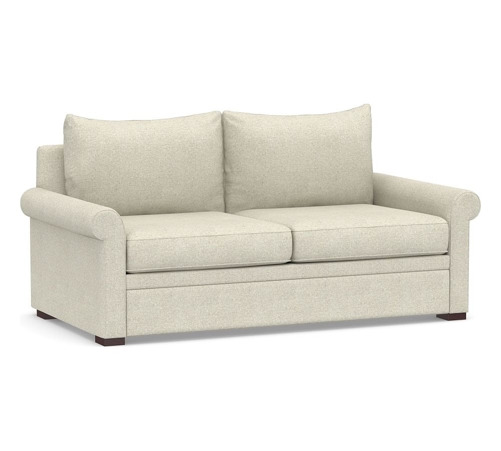 Pottery Barn Upholstered Deluxe Sleeper Sofa, Polyester Wrapped Cushions, Performance Heathered Basketweave Alabaster White - Image 0