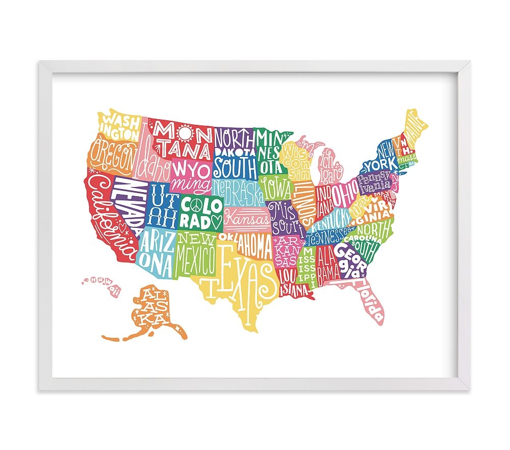 Minted(R) Delightfully Lettered USA Map Wall Art by Jessie Steury, 18x24, White - Image 0