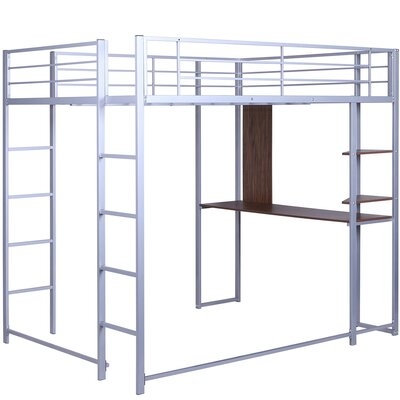 Full Size Metal Loft Bed In Silver Finish With Two Storage Shelves And One Desk - Image 0