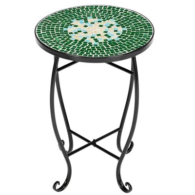 Christiana Green Flower Mosaic Wrought Iron Outdoor Accent Table - Image 0