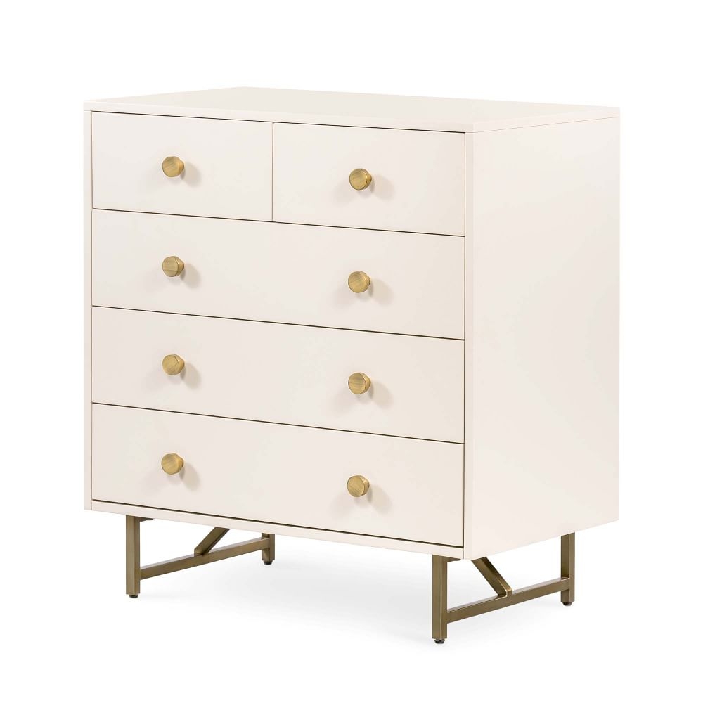 Matte Alabaster & Brass 5-Drawer Dresser - Image 0