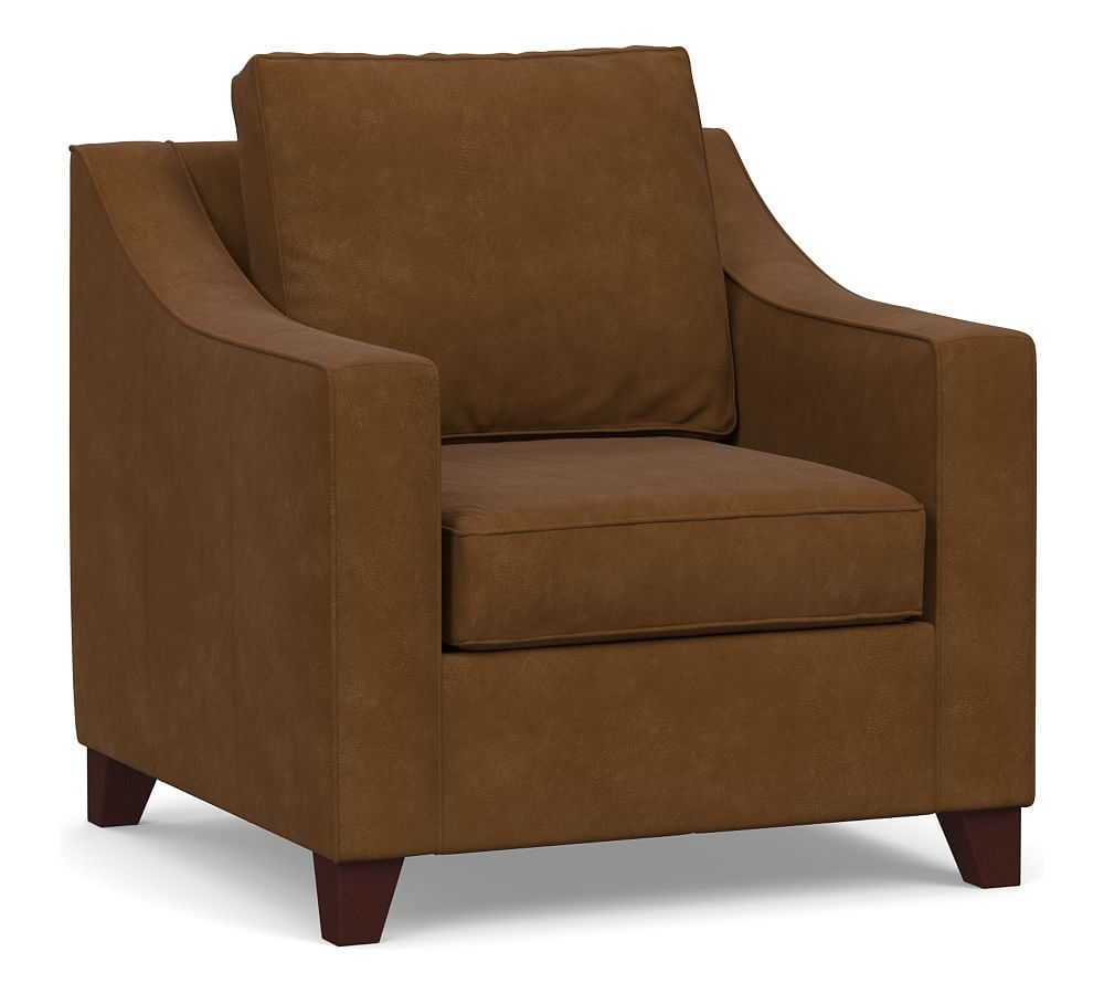 Cameron Slope Arm Leather Armchair, Polyester Wrapped Cushions, Aviator Umber - Image 0