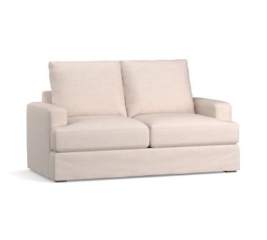 Canyon Square Arm Slipcovered Sofa 82", Down Blend Wrapped Cushions, Performance Slub Cotton Stone - Image 1