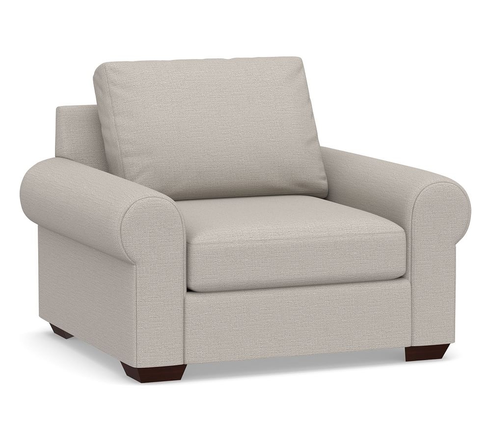Big Sur Roll Arm Upholstered Armchair, Down Blend Wrapped Cushions, Chunky Basketweave Stone - Image 0