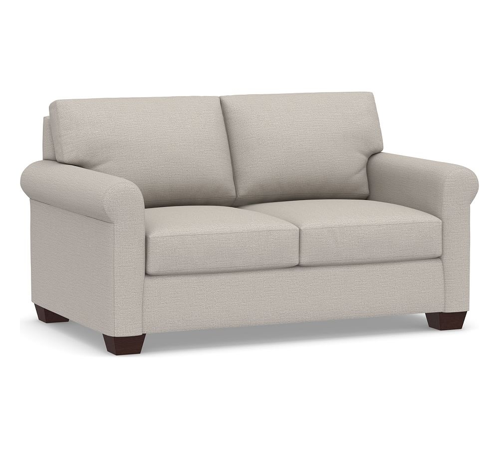 York Roll Arm Upholstered Loveseat 62.5", Down Blend Wrapped Cushions, Chunky Basketweave Stone - Image 0