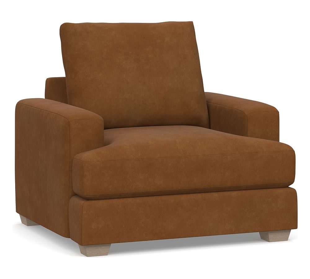 Canyon Square Leather Armchair, Down Blend Wrapped Cushions, Nubuck Caramel - Image 0