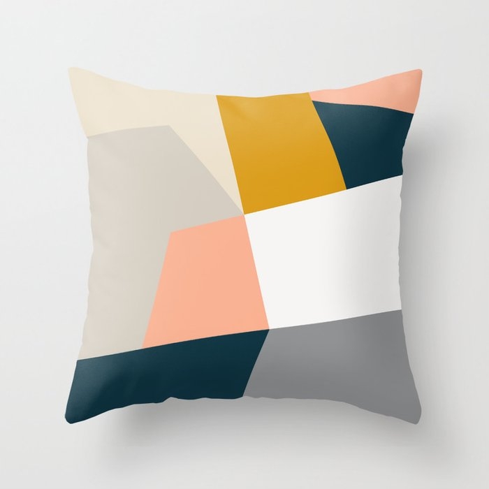 Abstract Geometric 27 Navy Throw Pillow by The Old Art Studio - Cover (16" x 16") With Pillow Insert - Indoor Pillow - Image 0