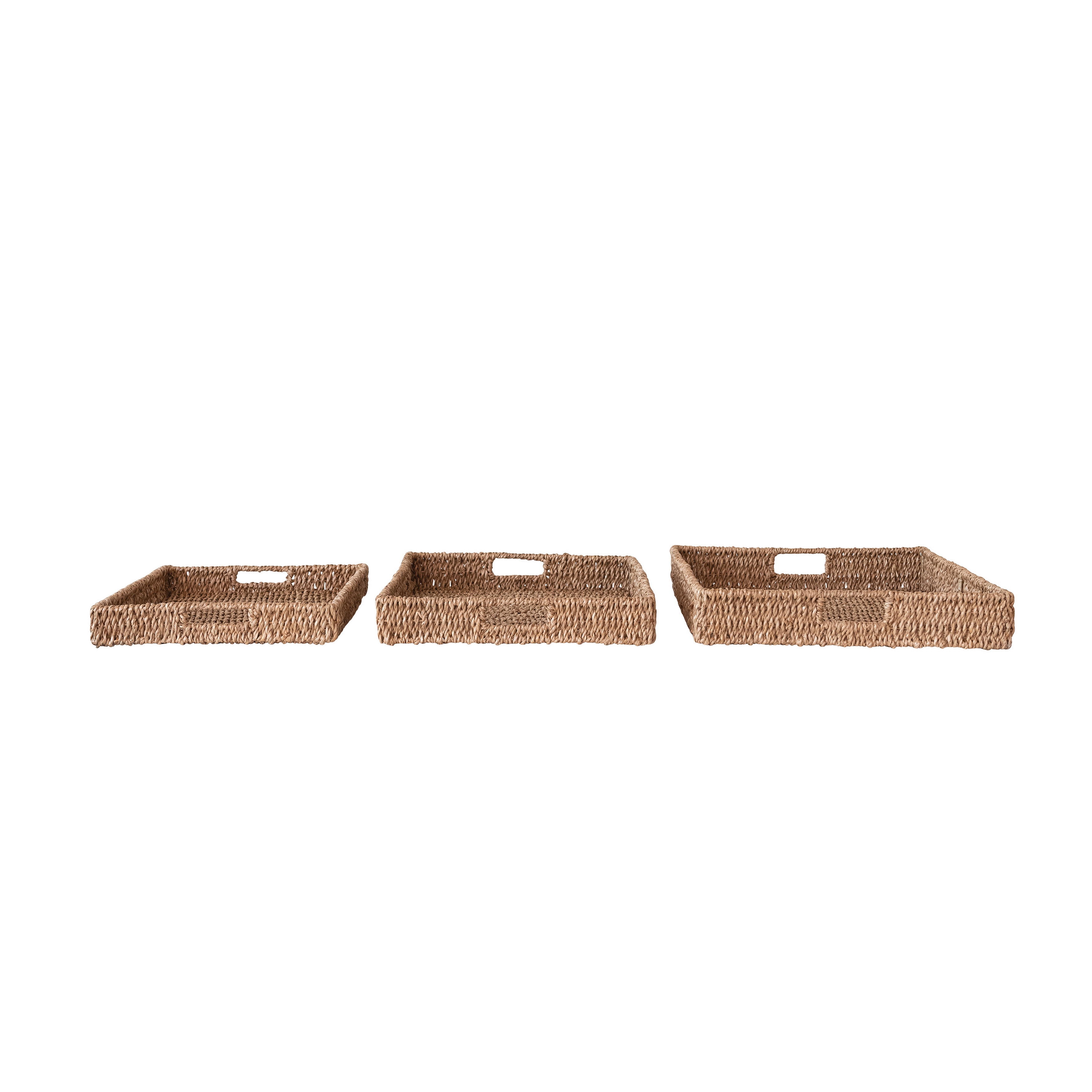 Decorative Hand-Woven Bankuan Trays with Handles, Natural, Set of 3 - Image 0