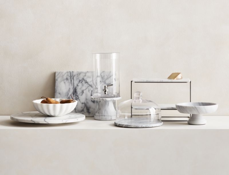 French Kitchen Marble White Scalloped Serving Bowl - Image 2