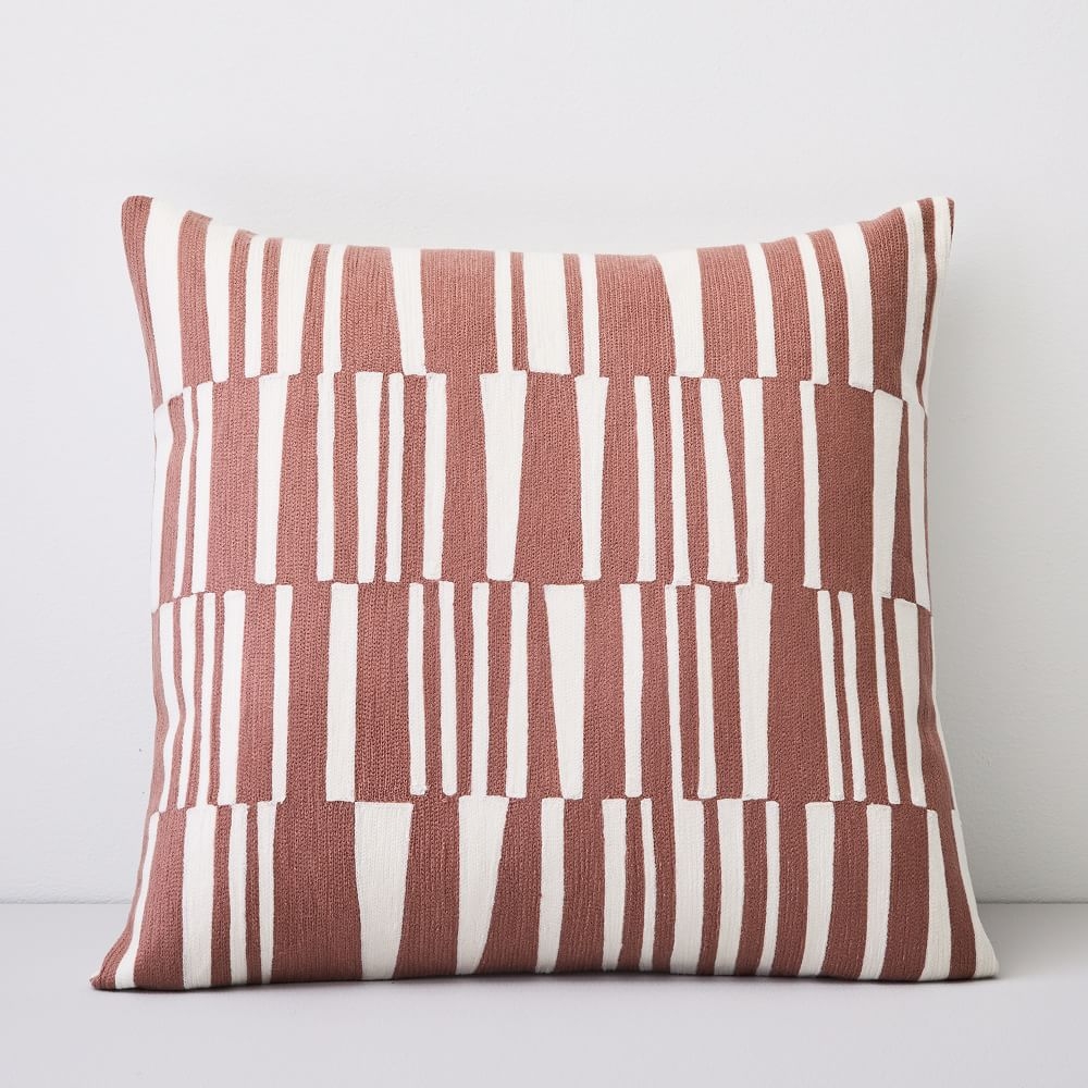 Crewel Linear Pillow Cover, Pink Stone, 24"x24" - Image 0