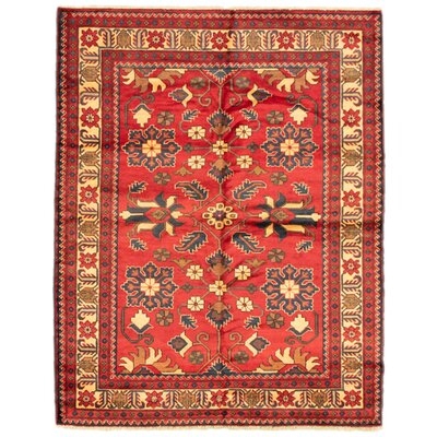 One-of-a-Kind Haff Hand-Knotted New Age 5'1" x 6'8" Wool Area Rug in Red/Brown - Image 0