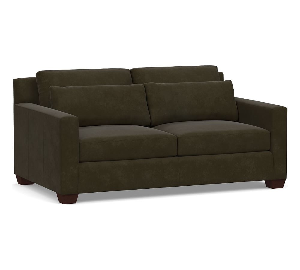 York Square Arm Leather Deep Seat Loveseat 72", Polyester Wrapped Cushions, Aviator Blackwood - Image 0
