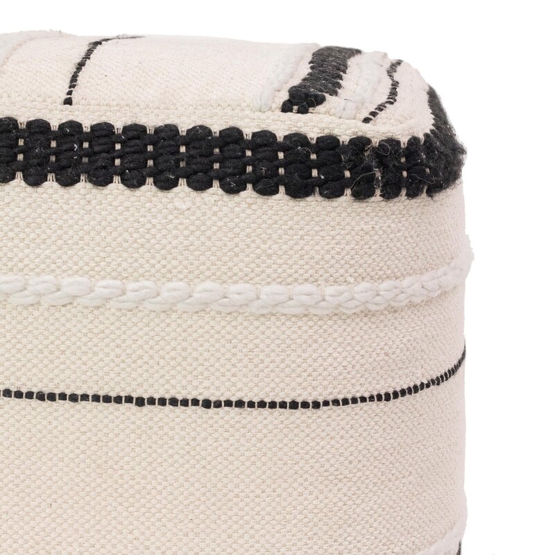 Handwoven Boho Moroccan Floor Pouf Ottoman, Black & White - Image 4