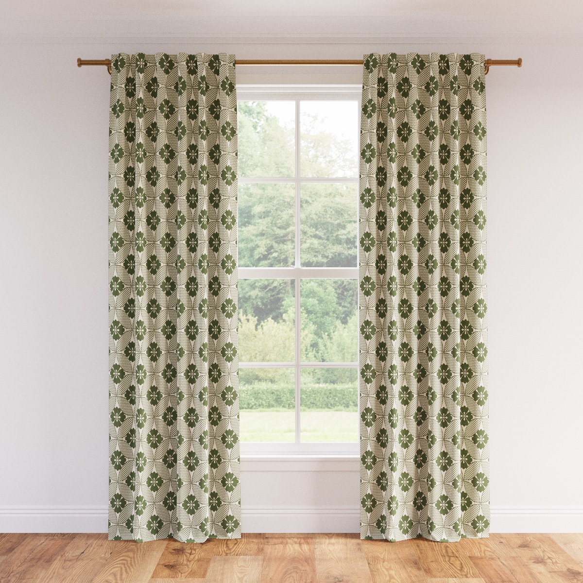 Printed Linen Curtain, Sage Solaire, 50" x 96", Unlined - Image 0