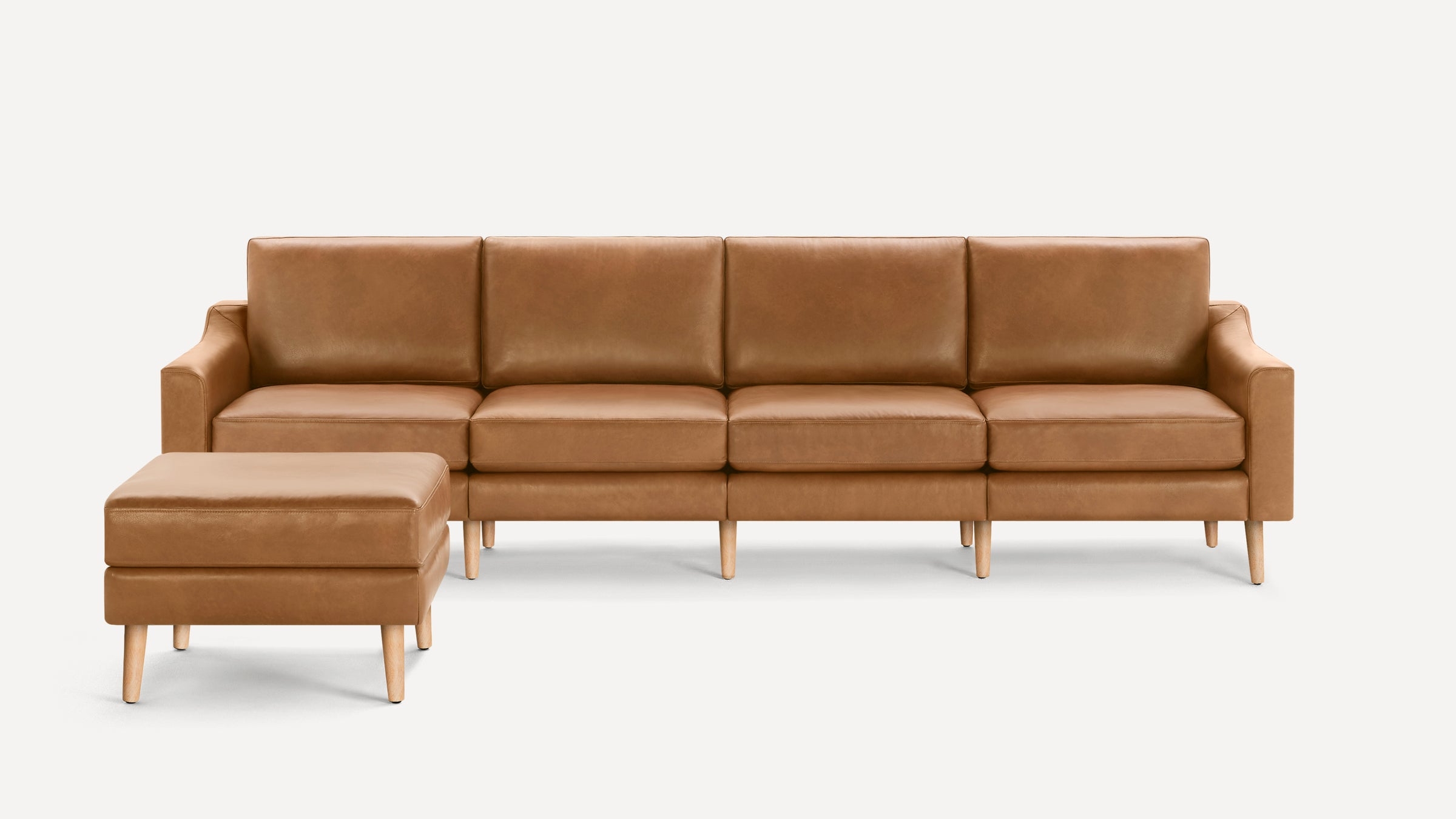 Nomad Leather King Sofa with Ottoman - Camel - Top Grain Leather / Oak - Wood / Slope - Image 0