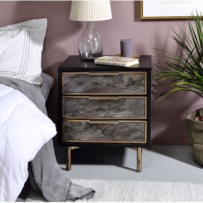 Mittal 3 - Drawer Nightstand in Black/Champagne - Image 0
