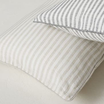 European Linen Stripe Pillow Cover, 12"x46", Slate - Image 1